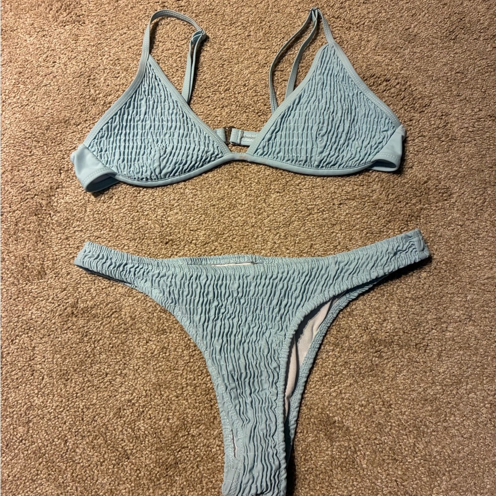 Textured Light Blue Bikini Set